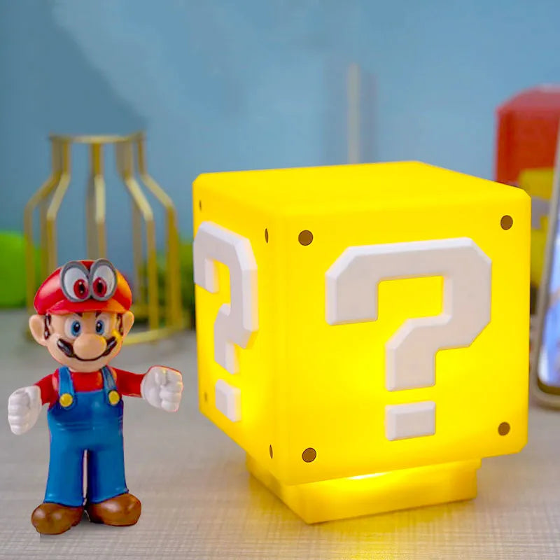 10cm Super Mario Bros Figure LED Question Mark Brick Night Light USB Charging Anime Desk Lamp Statue Decorative Light Kids Gifts acacuss