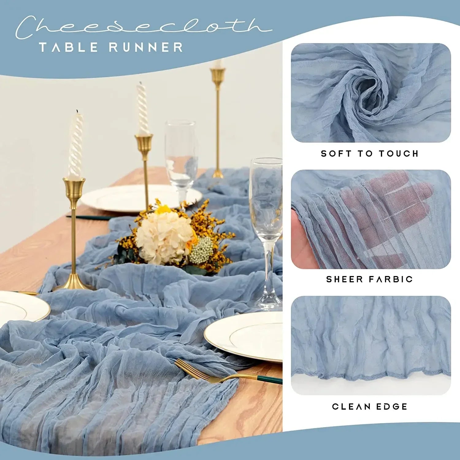 10pcs Voile Cheesecloth Table Runner Semi-Sheer Gauze Dining Table Decoration for Wedding Party ,Wedding Arch Draping Fabric