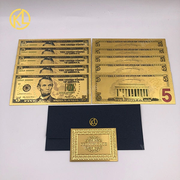 10pcs/lot USA 100 Dollar Gold Foiled Platsic Banknote Bill United States OF America with Envelope for gifts acacuss