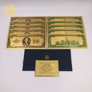 10pcs/lot USA 100 Dollar Gold Foiled Platsic Banknote Bill United States OF America with Envelope for gifts acacuss
