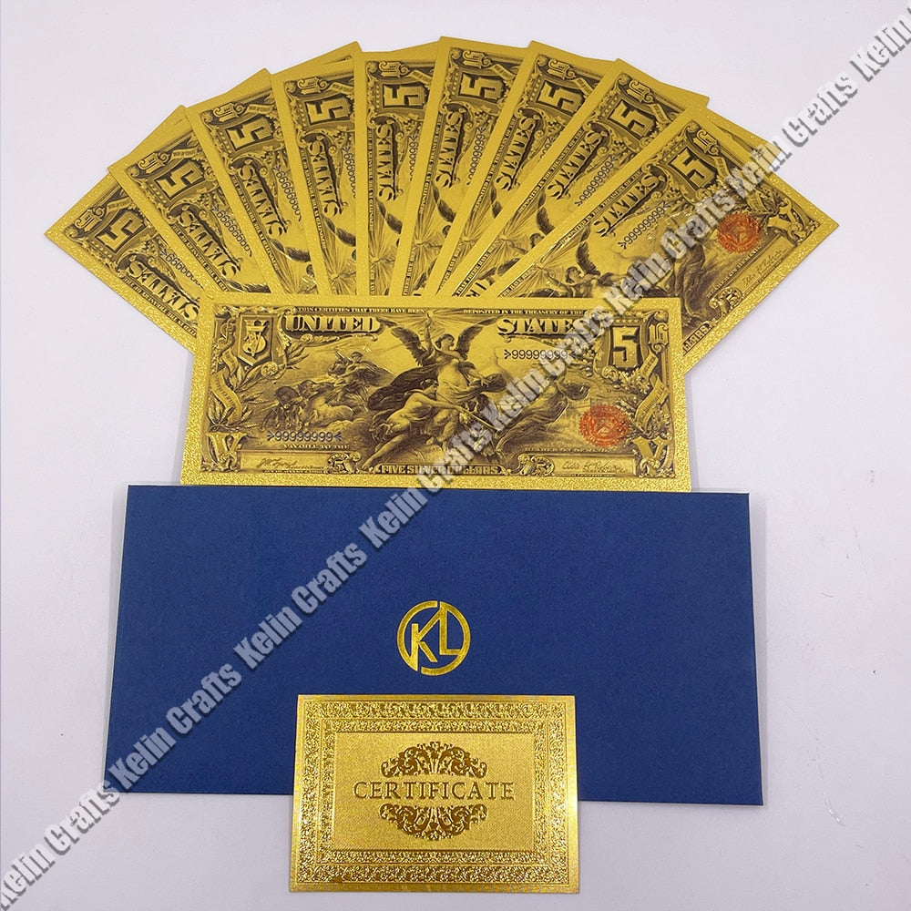 10pcs/lot USA 100 Dollar Gold Foiled Platsic Banknote Bill United States OF America with Envelope for gifts acacuss