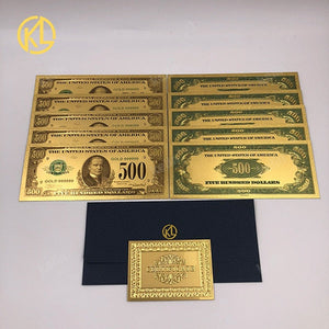 10pcs/lot USA 100 Dollar Gold Foiled Platsic Banknote Bill United States OF America with Envelope for gifts acacuss