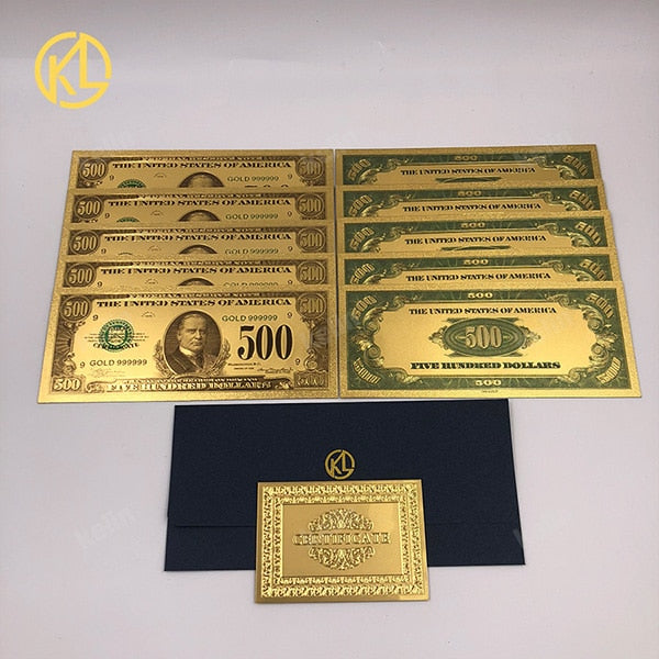 10pcs/lot USA 100 Dollar Gold Foiled Platsic Banknote Bill United States OF America with Envelope for gifts acacuss
