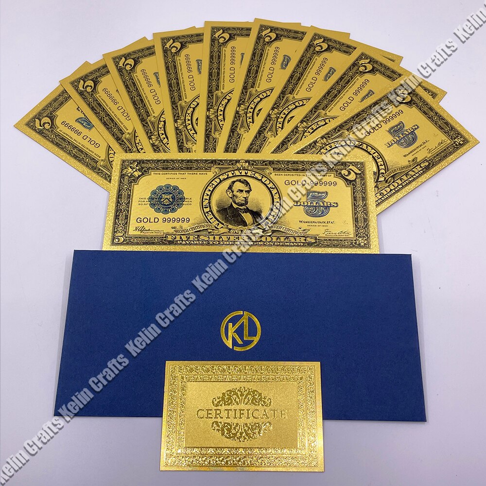 10pcs/lot USA 100 Dollar Gold Foiled Platsic Banknote Bill United States OF America with Envelope for gifts acacuss