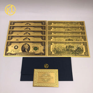 10pcs/lot USA 100 Dollar Gold Foiled Platsic Banknote Bill United States OF America with Envelope for gifts acacuss