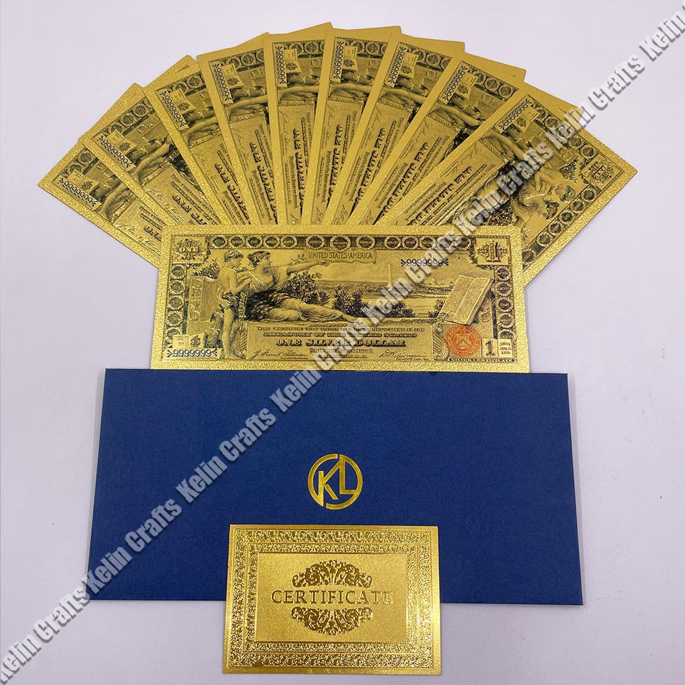 10pcs/lot USA 100 Dollar Gold Foiled Platsic Banknote Bill United States OF America with Envelope for gifts acacuss
