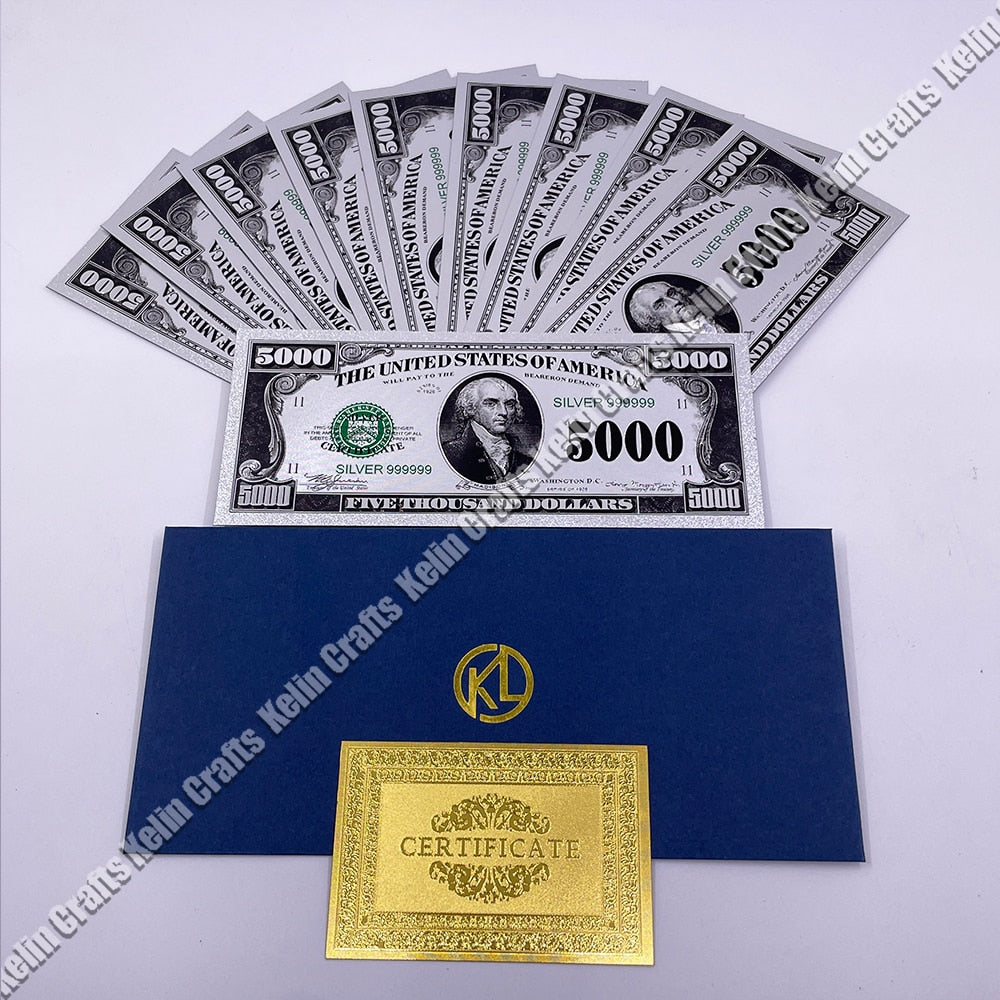 10pcs/lot USA 100 Dollar Gold Foiled Platsic Banknote Bill United States OF America with Envelope for gifts acacuss