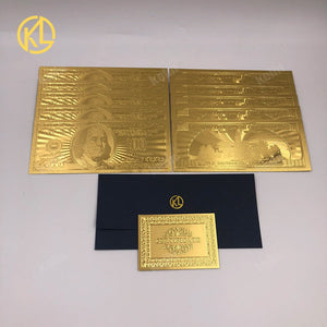 10pcs/lot USA 100 Dollar Gold Foiled Platsic Banknote Bill United States OF America with Envelope for gifts acacuss