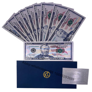 10pcs/lot USA 100 Dollar Gold Foiled Platsic Banknote Bill United States OF America with Envelope for gifts acacuss