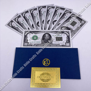 10pcs/lot USA 100 Dollar Gold Foiled Platsic Banknote Bill United States OF America with Envelope for gifts acacuss