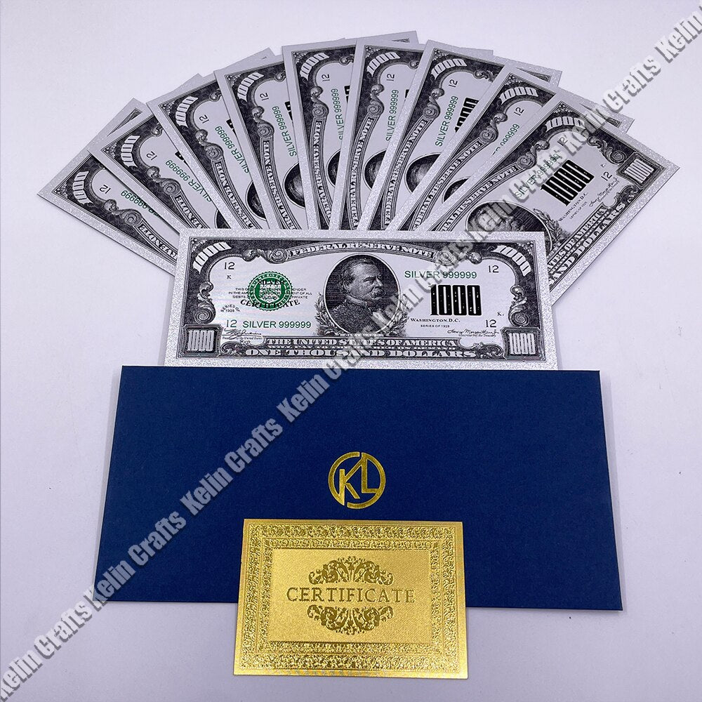 10pcs/lot USA 100 Dollar Gold Foiled Platsic Banknote Bill United States OF America with Envelope for gifts acacuss