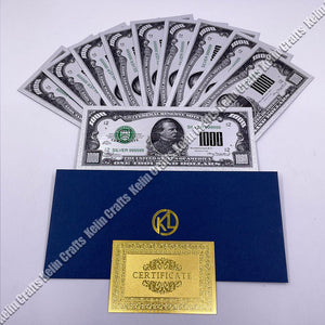 10pcs/lot USA 100 Dollar Gold Foiled Platsic Banknote Bill United States OF America with Envelope for gifts acacuss