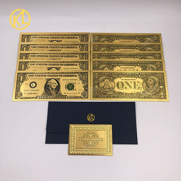 10pcs/lot USA 100 Dollar Gold Foiled Platsic Banknote Bill United States OF America with Envelope for gifts acacuss