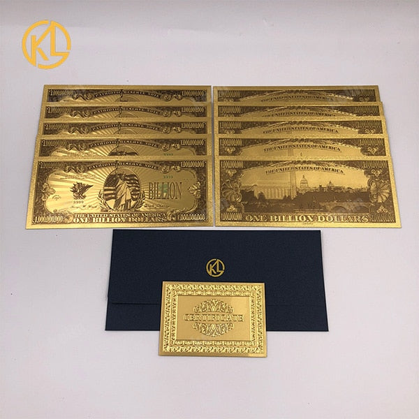 10pcs/lot USA 100 Dollar Gold Foiled Platsic Banknote Bill United States OF America with Envelope for gifts acacuss