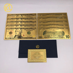 10pcs/lot USA 100 Dollar Gold Foiled Platsic Banknote Bill United States OF America with Envelope for gifts acacuss