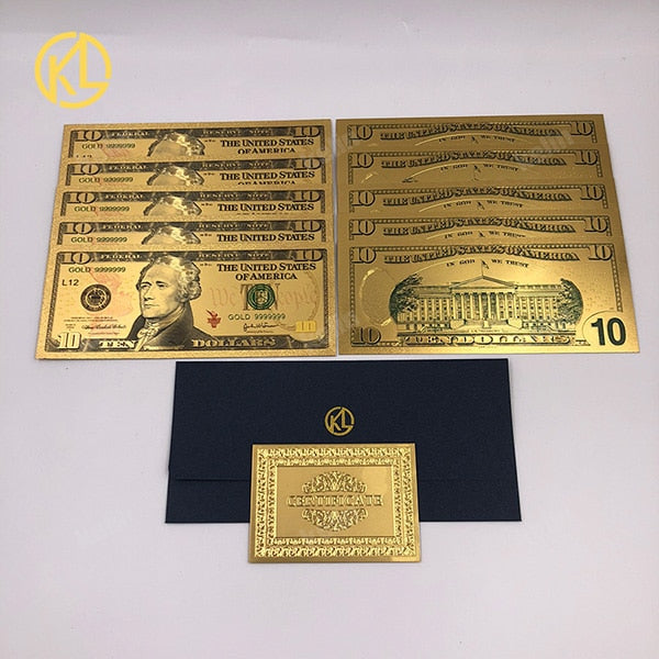 10pcs/lot USA 100 Dollar Gold Foiled Platsic Banknote Bill United States OF America with Envelope for gifts acacuss