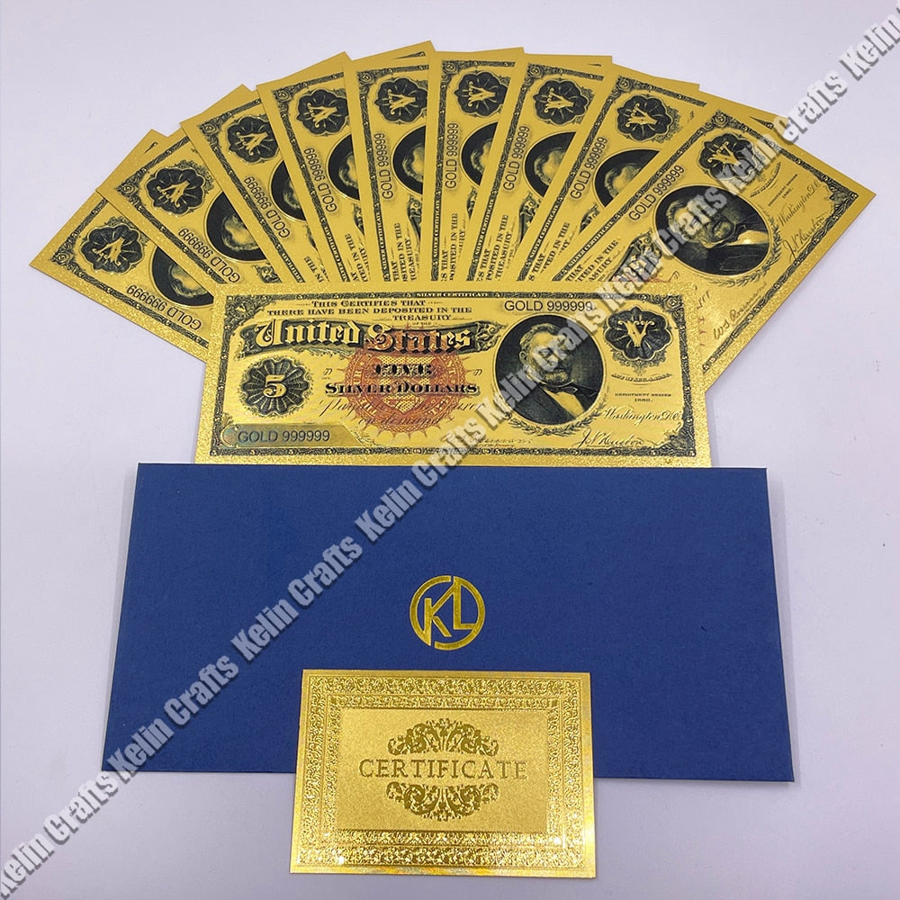 10pcs/lot USA 100 Dollar Gold Foiled Platsic Banknote Bill United States OF America with Envelope for gifts acacuss