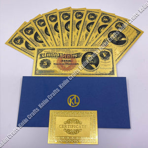 10pcs/lot USA 100 Dollar Gold Foiled Platsic Banknote Bill United States OF America with Envelope for gifts acacuss