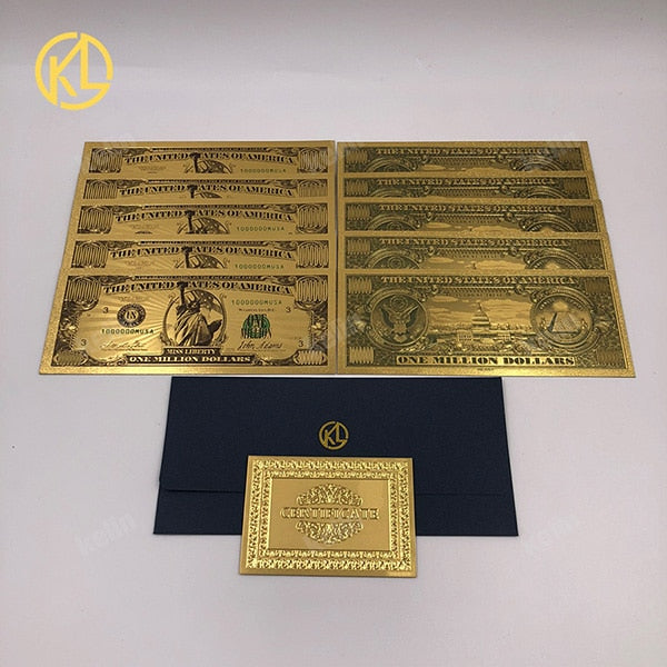 10pcs/lot USA 100 Dollar Gold Foiled Platsic Banknote Bill United States OF America with Envelope for gifts acacuss