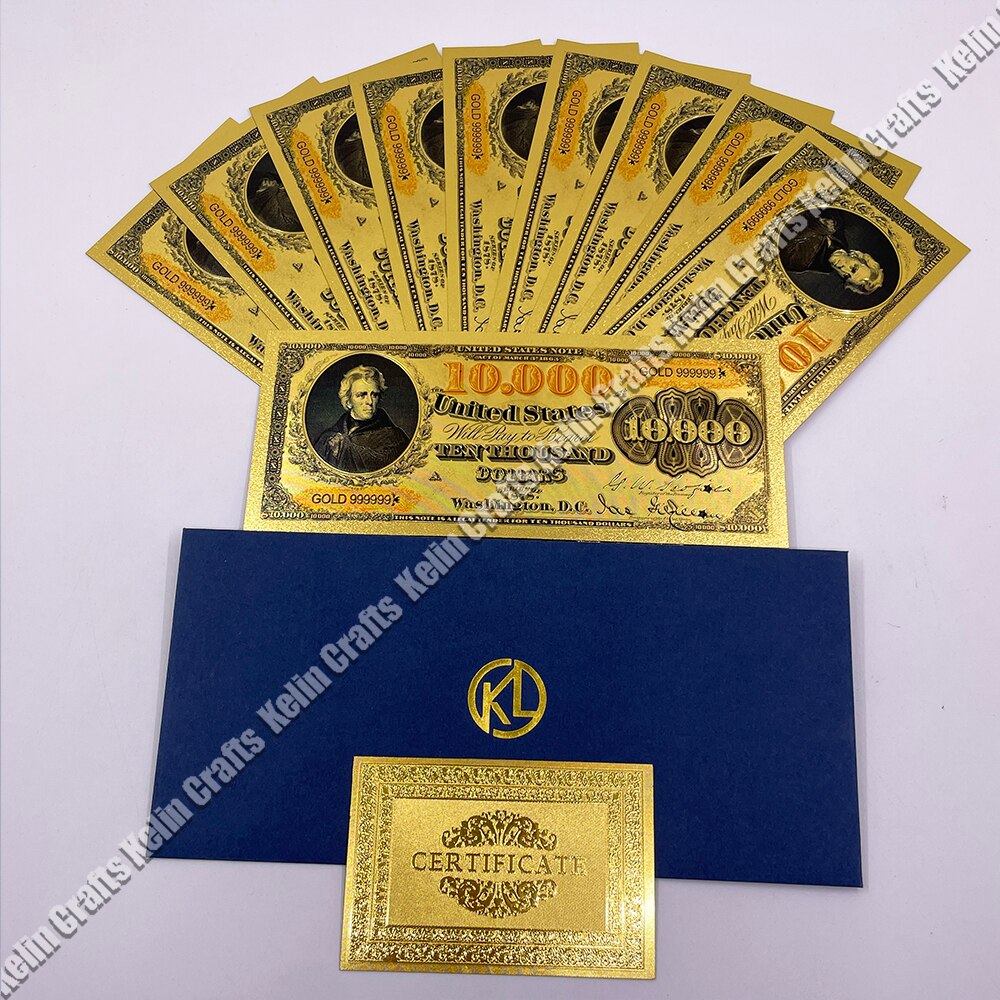 10pcs/lot USA 100 Dollar Gold Foiled Platsic Banknote Bill United States OF America with Envelope for gifts acacuss