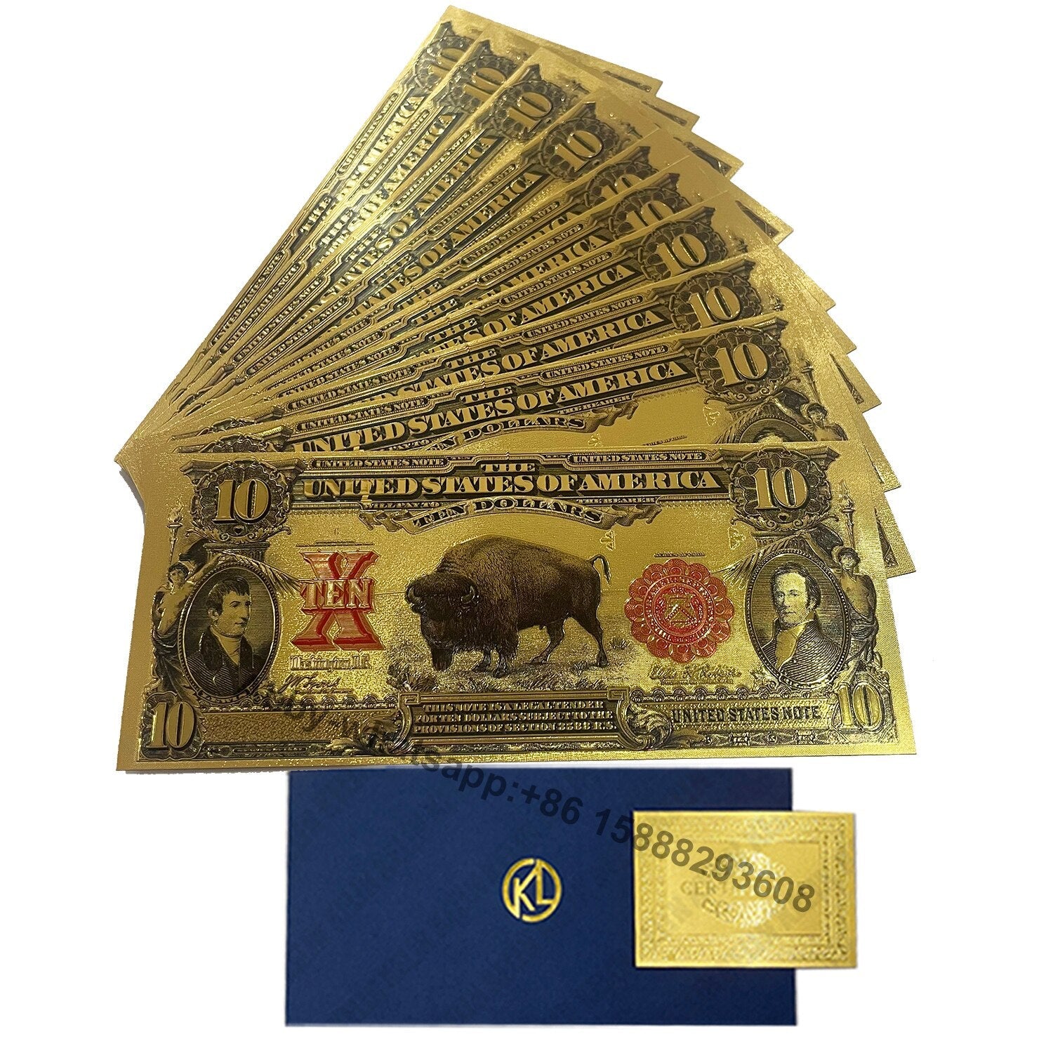 10pcs/lot USA 100 Dollar Gold Foiled Platsic Banknote Bill United States OF America with Envelope for gifts acacuss