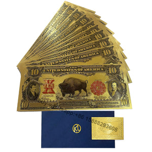 10pcs/lot USA 100 Dollar Gold Foiled Platsic Banknote Bill United States OF America with Envelope for gifts acacuss