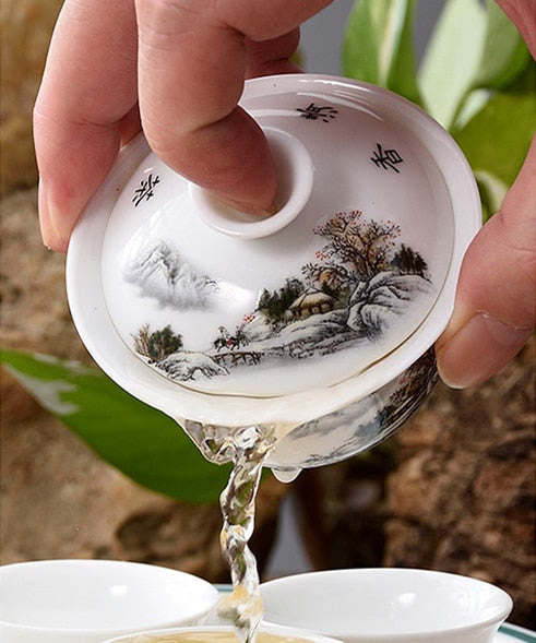 11.11  gaiwan 80cc porcelain tureen Chinese ceramic tea bowl set covered bowl with lid cup saucer China cup bowls acacuss