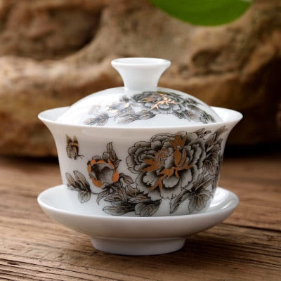 11.11  gaiwan 80cc porcelain tureen Chinese ceramic tea bowl set covered bowl with lid cup saucer China cup bowls acacuss