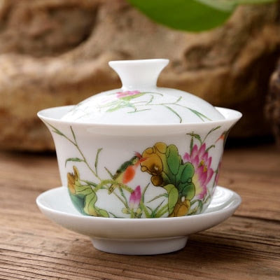 11.11  gaiwan 80cc porcelain tureen Chinese ceramic tea bowl set covered bowl with lid cup saucer China cup bowls acacuss