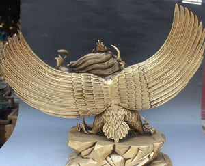 11" Tibet Buddhism Bronze Stand Redpoll Winged Garuda Bird Eagle Buddha Statue acacuss