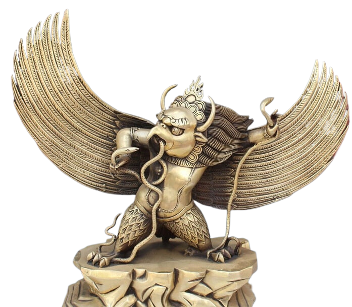 11" Tibet Buddhism Bronze Stand Redpoll Winged Garuda Bird Eagle Buddha Statue acacuss