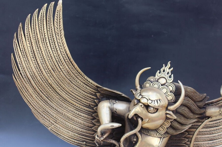 11" Tibet Buddhism Bronze Stand Redpoll Winged Garuda Bird Eagle Buddha Statue acacuss