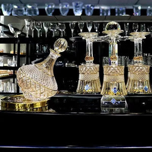 1100ml Drawing Gold Rotating Crystal Glass Decanter High-end Light Luxury Wine Decanter Rotating Tumbler Gyro Decanter acacuss