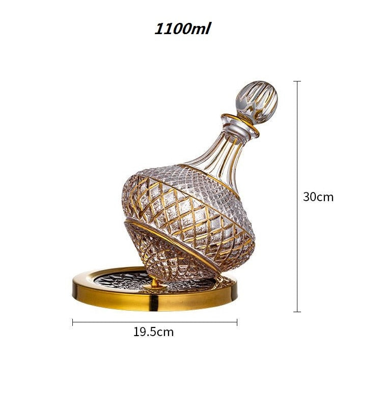1100ml Drawing Gold Rotating Crystal Glass Decanter High-end Light Luxury Wine Decanter Rotating Tumbler Gyro Decanter acacuss
