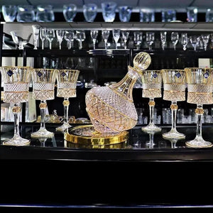 1100ml Drawing Gold Rotating Crystal Glass Decanter High-end Light Luxury Wine Decanter Rotating Tumbler Gyro Decanter acacuss