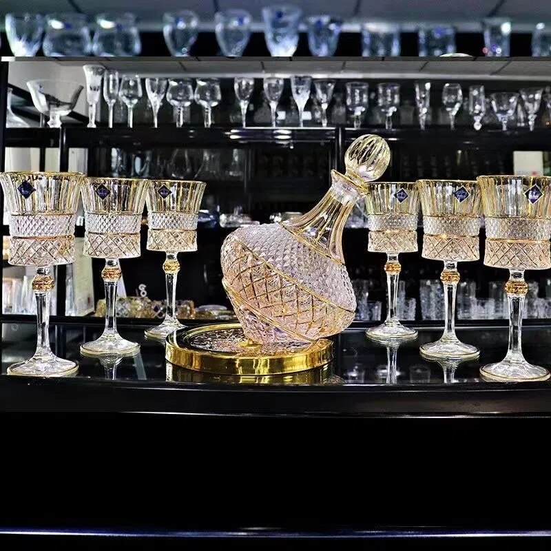 1100ml Drawing Gold Rotating Crystal Glass Decanter High-end Light Luxury Wine Decanter Rotating Tumbler Gyro Decanter acacuss