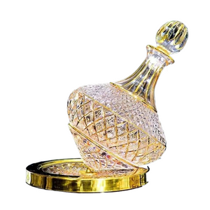 1100ml Drawing Gold Rotating Crystal Glass Decanter High-end Light Luxury Wine Decanter Rotating Tumbler Gyro Decanter acacuss