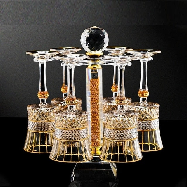 1100ml Drawing Gold Rotating Crystal Glass Decanter High-end Light Luxury Wine Decanter Rotating Tumbler Gyro Decanter acacuss
