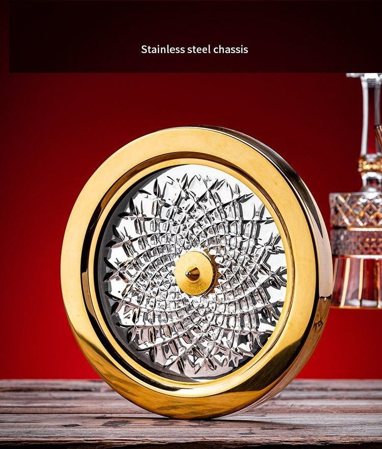 1100ml Drawing Gold Rotating Crystal Glass Decanter High-end Light Luxury Wine Decanter Rotating Tumbler Gyro Decanter acacuss