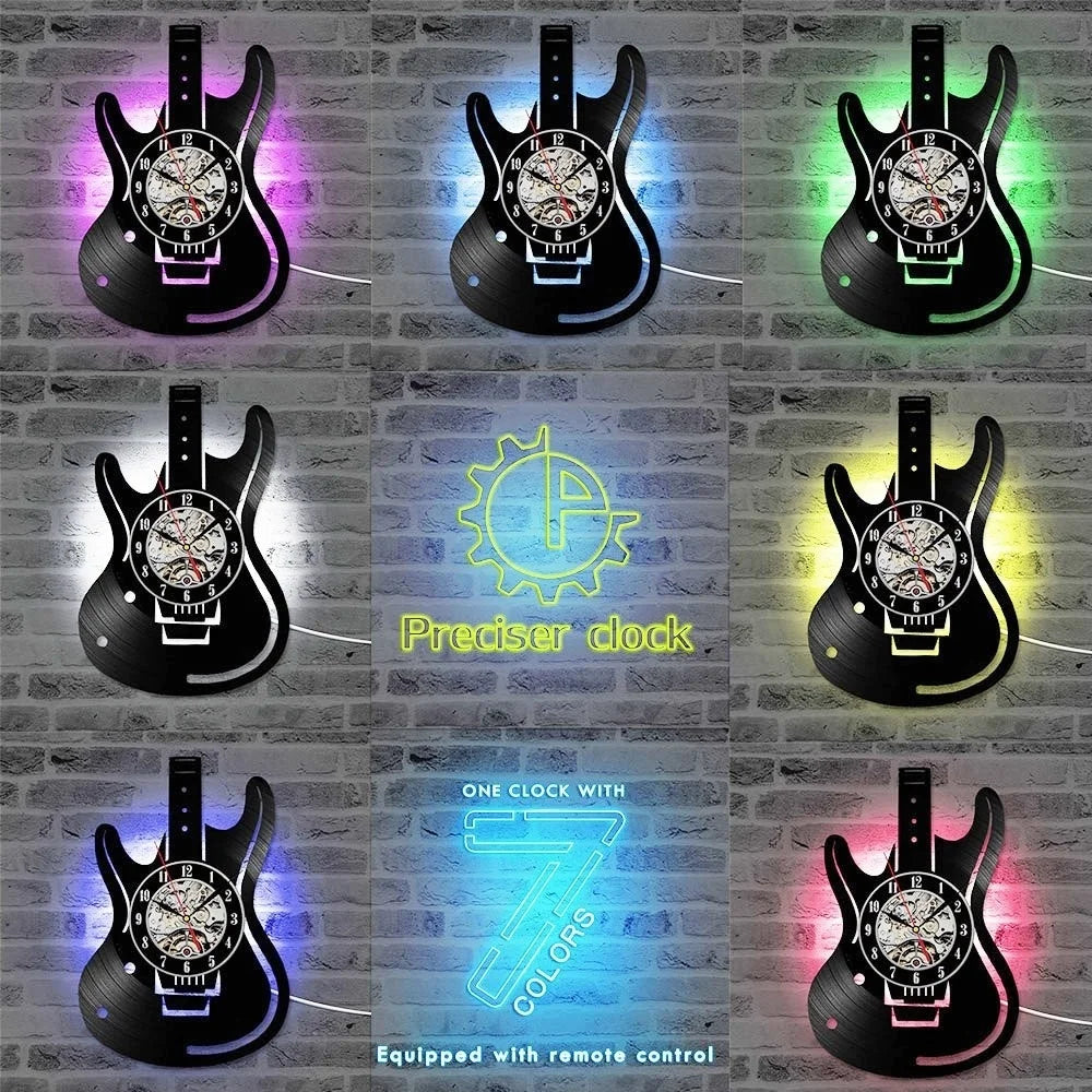 12 Inch European Socket Retro Vinyl Record Wall Clock with RGB LED Lights for Guitar Rock Music Lovers Clocks Wall Home Decor acacuss