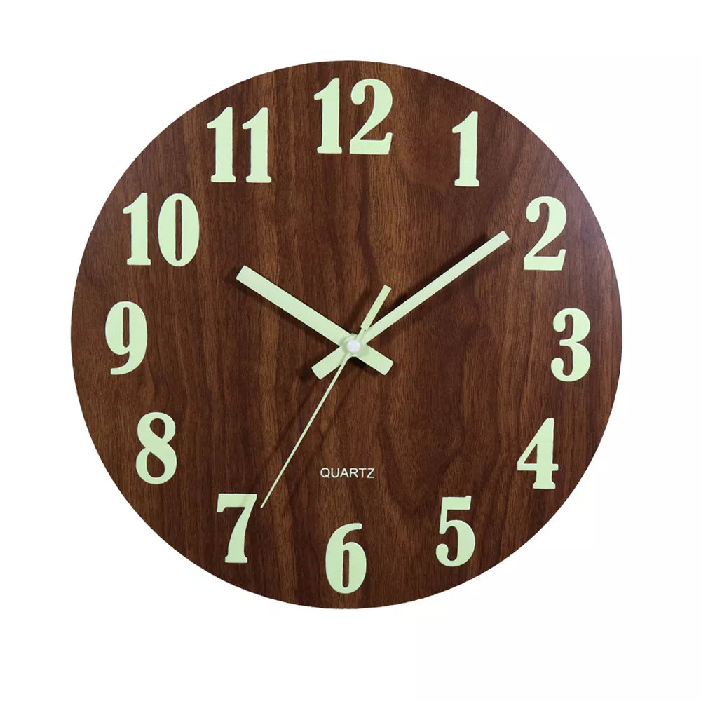 12 Inch Luminous Wall Clock Wood Silent light in dark night Nordic Fashion Wall Clock Non Ticking Clock With Night Light acacuss
