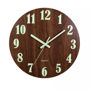 12 Inch Luminous Wall Clock Wood Silent light in dark night Nordic Fashion Wall Clock Non Ticking Clock With Night Light acacuss