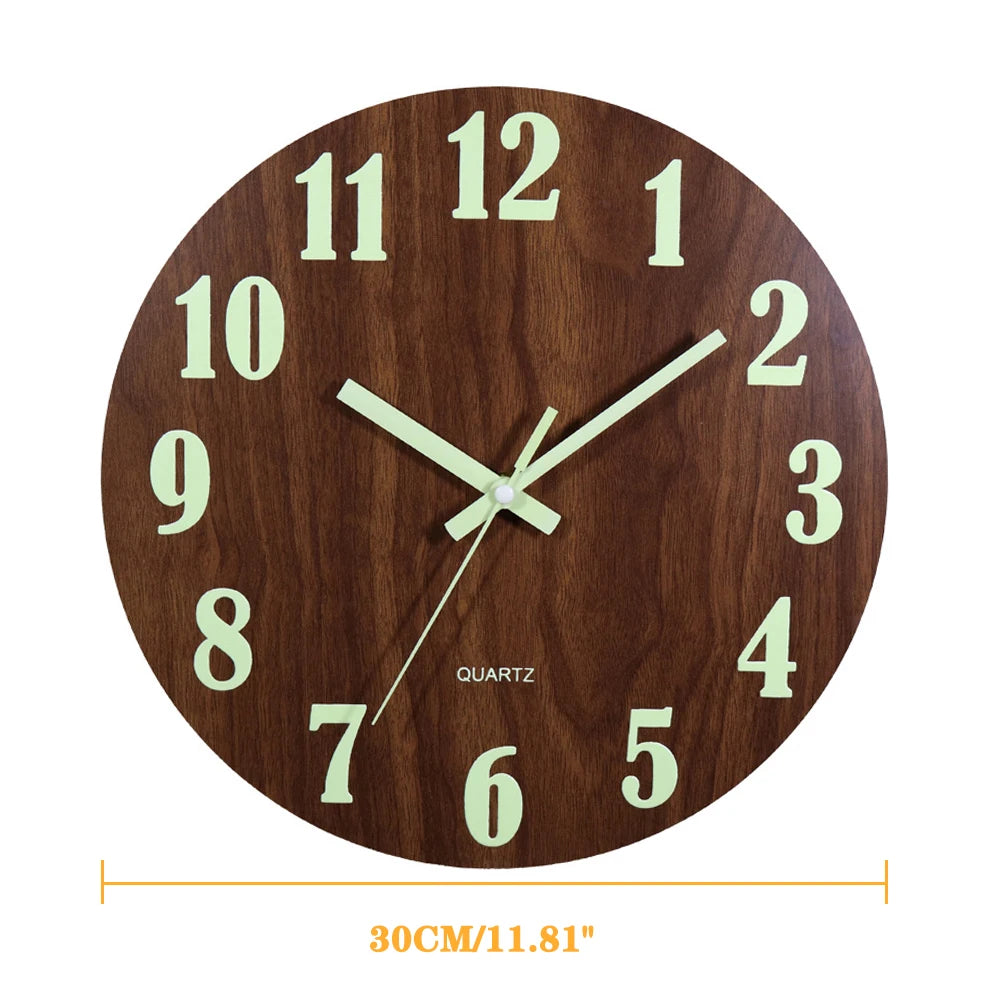 12 Inch Luminous Wall Clock Wood Silent light in dark night Nordic Fashion Wall Clock Non Ticking Clock With Night Light acacuss