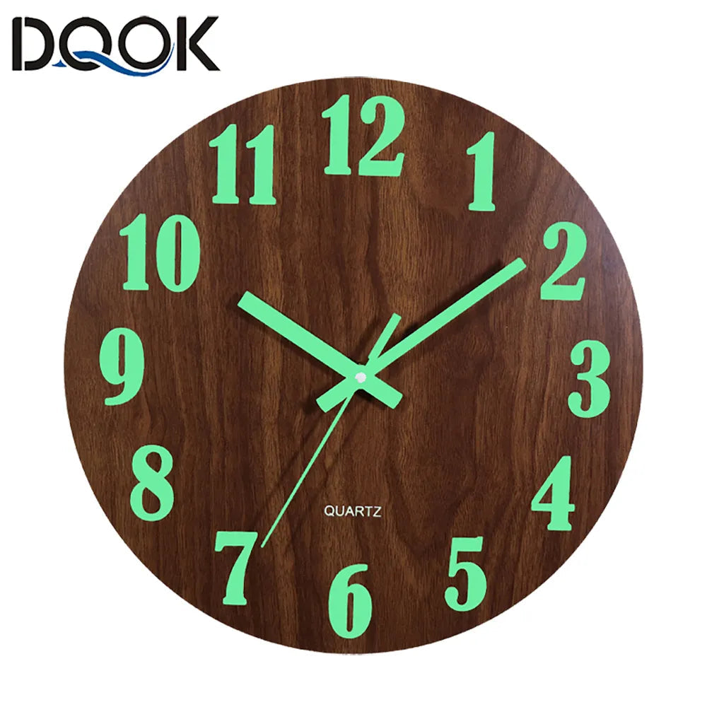 12 Inch Luminous Wall Clock Wood Silent light in dark night Nordic Fashion Wall Clock Non Ticking Clock With Night Light acacuss