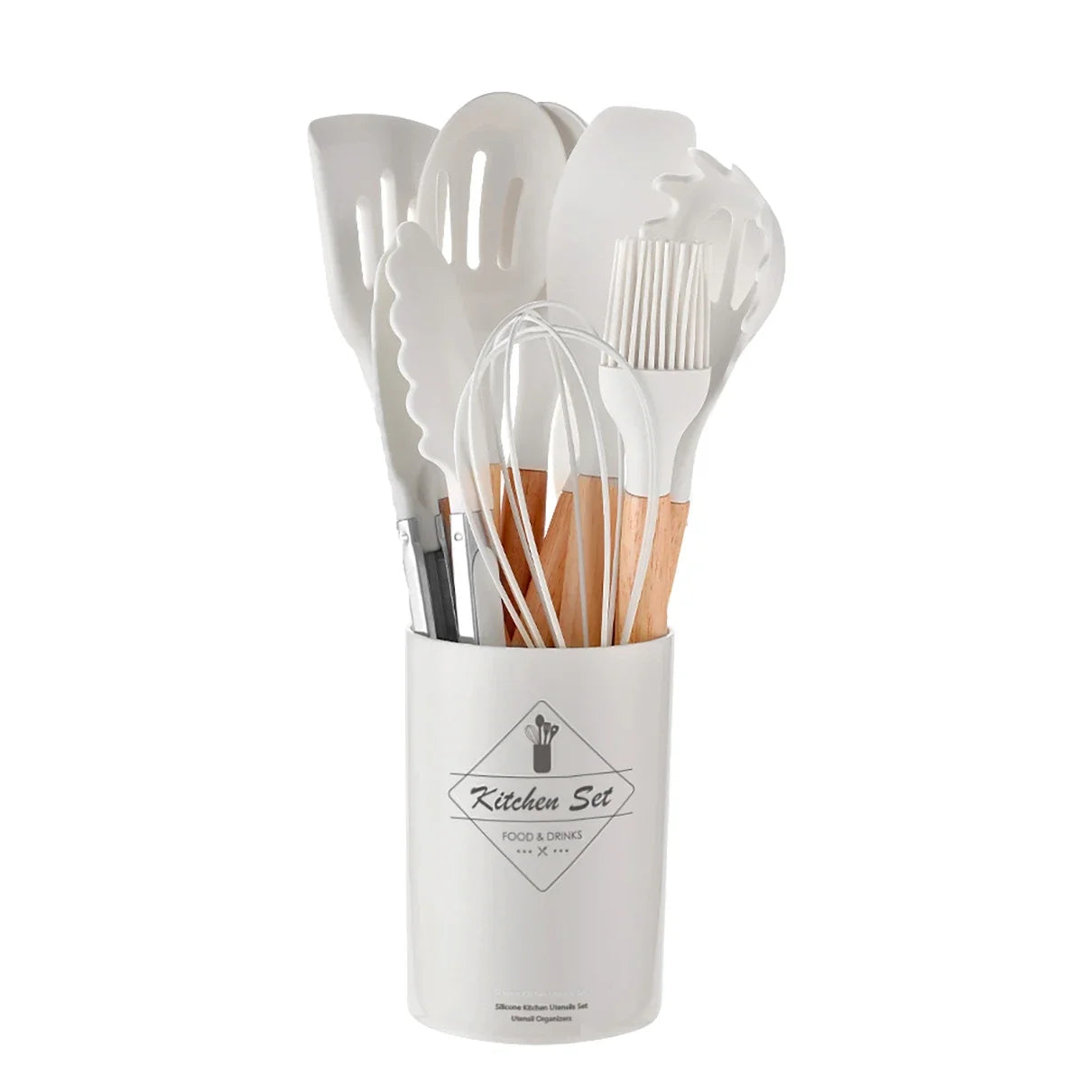 12 Pieces Silicone Kitchen Utensils Set Non-Stick with Wooden Handles Includes Shovel Cooking Utensils Kitchenl Accessories acacuss