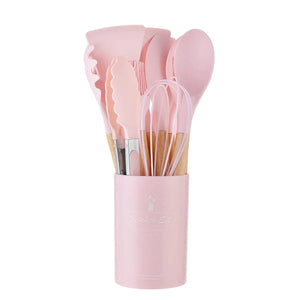 12 Pieces Silicone Kitchen Utensils Set Non-Stick with Wooden Handles Includes Shovel Cooking Utensils Kitchenl Accessories acacuss