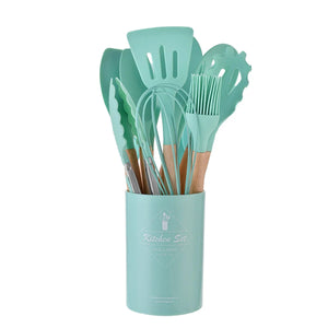 12 Pieces Silicone Kitchen Utensils Set Non-Stick with Wooden Handles Includes Shovel Cooking Utensils Kitchenl Accessories acacuss