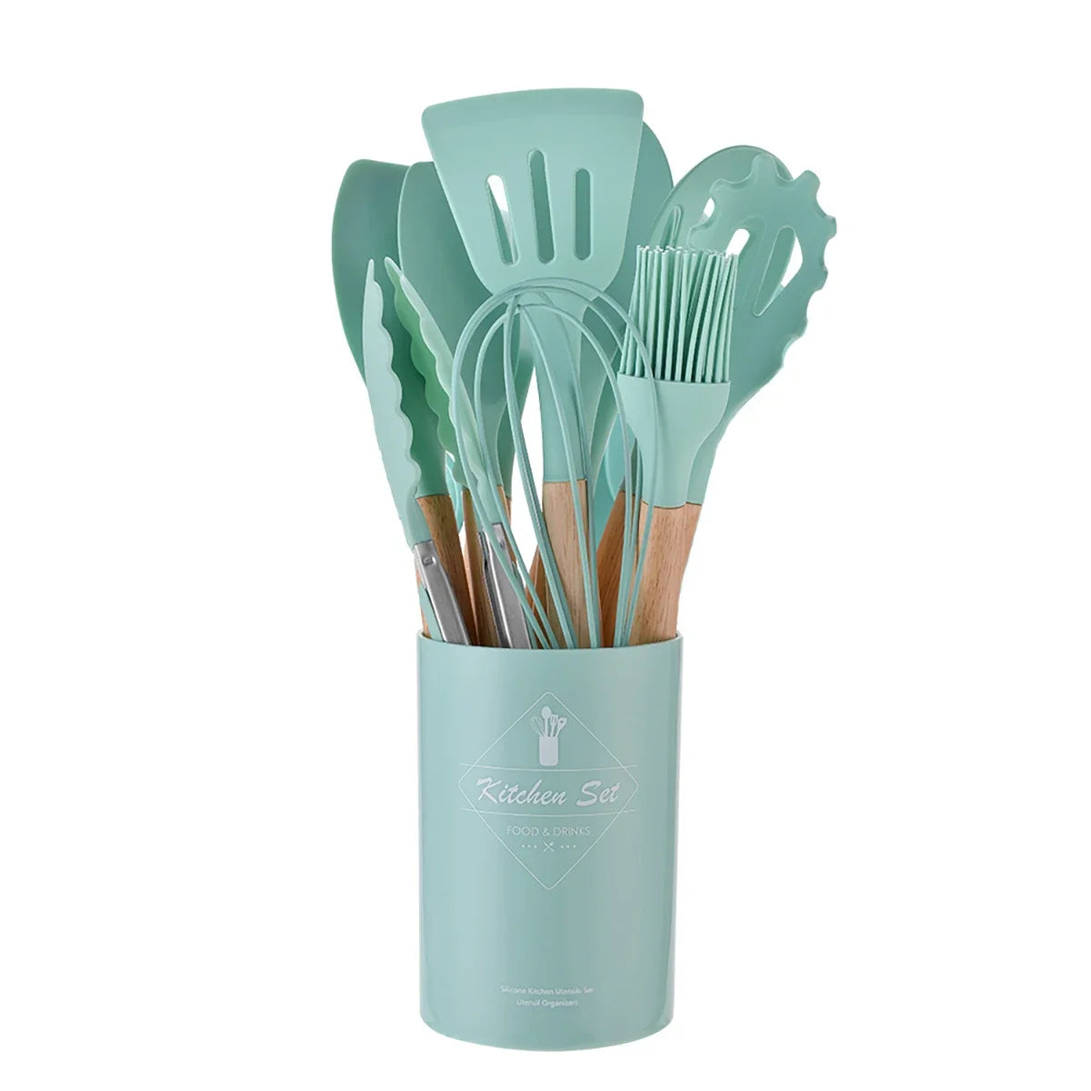 12 Pieces Silicone Kitchen Utensils Set Non-Stick with Wooden Handles Includes Shovel Cooking Utensils Kitchenl Accessories acacuss
