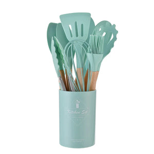 12 Pieces Silicone Kitchen Utensils Set Non-Stick with Wooden Handles Includes Shovel Cooking Utensils Kitchenl Accessories acacuss