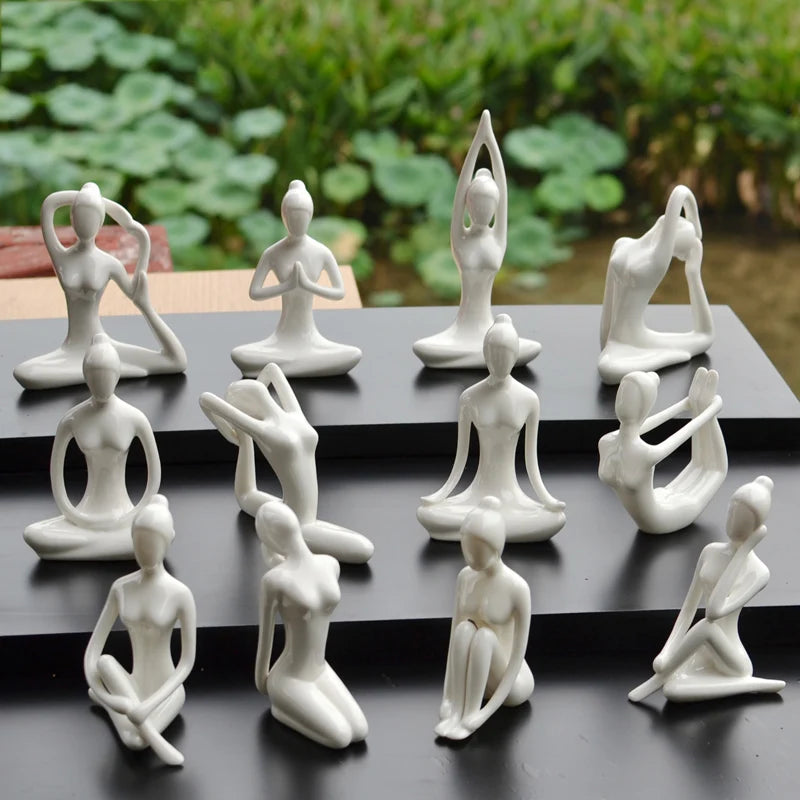 OwMell Lot of 4 Meditation Yoga Pose Statue Figurine Ceramic Yoga Figure  Set Dec | eBay